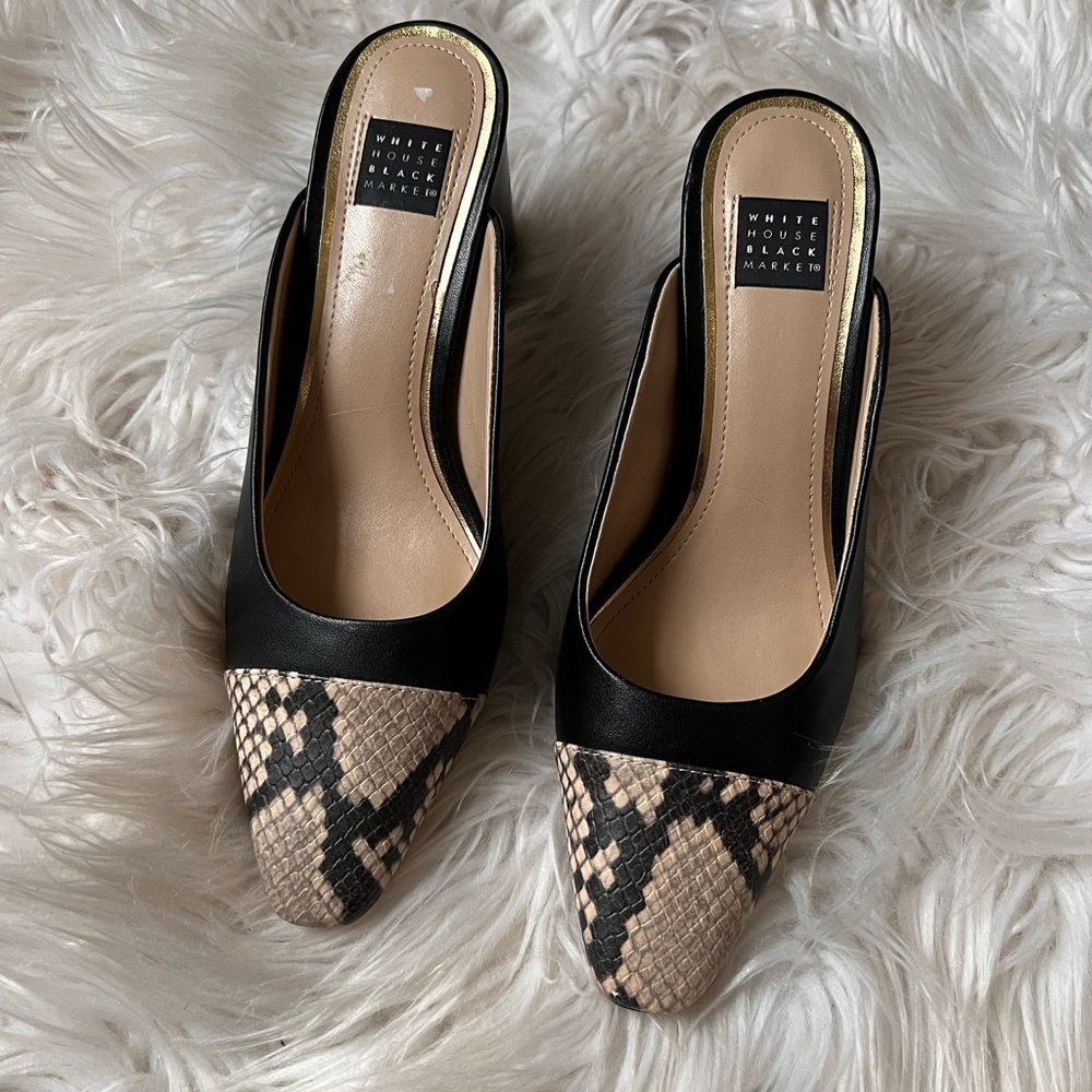 White House Black market heeled leather mules